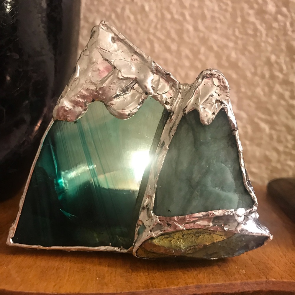 Green Aventurine & Stainglass Tealight Holder ooak
